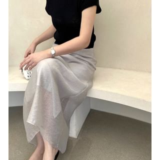 Elastic Waist Sheer Midi Skirt
