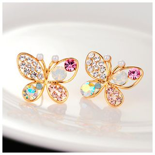 Glamiz Rhinestone Butterfly Stud Earrings
