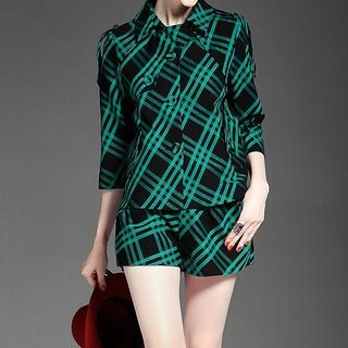 Alaroo Set: 3/4-Sleeve Check Jacket + Shorts