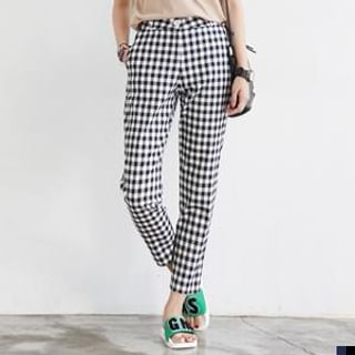 FROMBEGINNING Gingham Cotton Pants