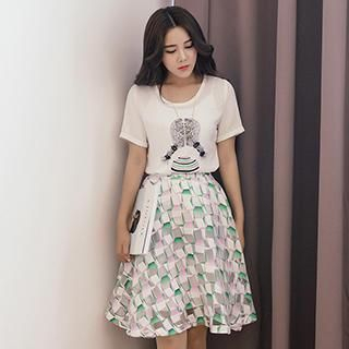 Romantica Set: Short-Sleeve Printed Top + Printed A-Line Skirt