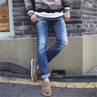 MITOSHOP Straight-Cut Distressed Jeans