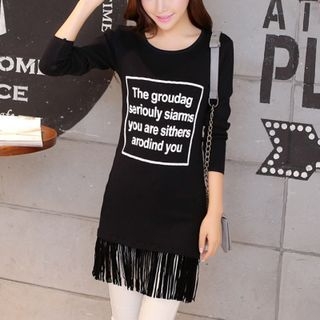 Cobogarden Lettering Tassel Long Sweater