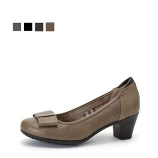 MODELSIS Genuine-Leather Ribbon Accent Pumps