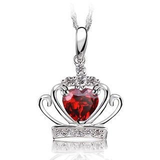BELEC 925 Sterling Silver Crown Pendant with Natural Garnet and 45cm Necklace