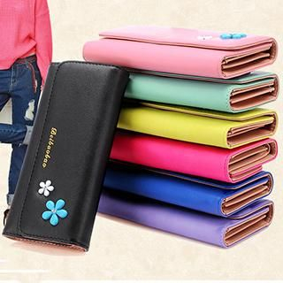 BeiBaoBao Faux-Leather Flower-Accent Long Wallet