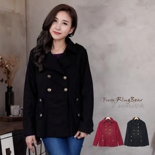 RingBear Double-Breasted Button-Accent Woolen Coat