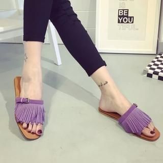 Shoebre Fringed Slide Sandals