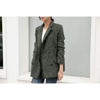 UPTOWNHOLIC Fringed-Detail Wool Blend Coat