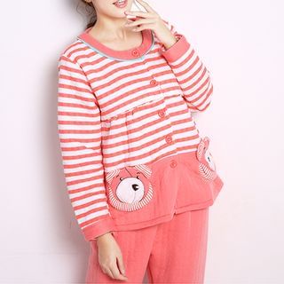 JUSTMAMA Maternity Pajama Set: Striped Top + Pants
