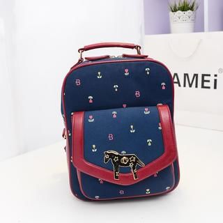 Bibiba Floral Print Horse Applique Canvas Backpack