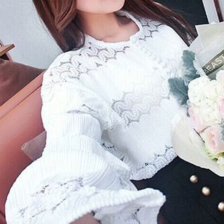 Athena Long-Sleeve Frilled Lace Top