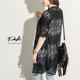 PUFII Short Sleeved Lace Panel Cardigan