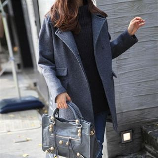 smusal Hidden-Button Wool Blend Coat