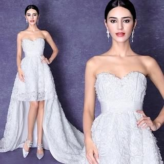 Angel Bridal Strapless Lace High-Low Wedding Dress