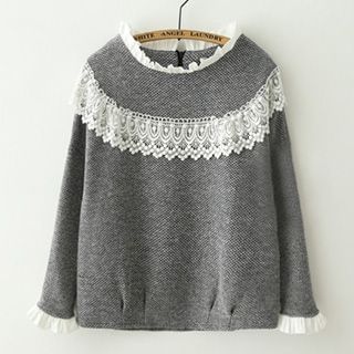 Meimei Lace Panel Ruffle Sweater