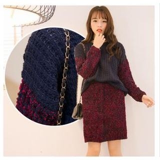 SUYISODA Set: M lange Panel Sweater + Pencil Skirt
