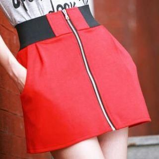 Banded-Waist Zip Skirt