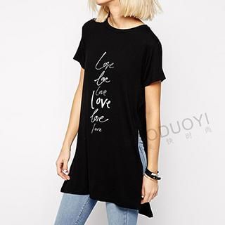 Obel Slit-Side Short-Sleeve Love Print T-Shirt