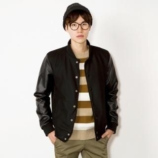 Faux Leather-Sleeved Varsity Jacket