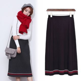 Sens Collection Contrast Trim Pleated Knit Skirt