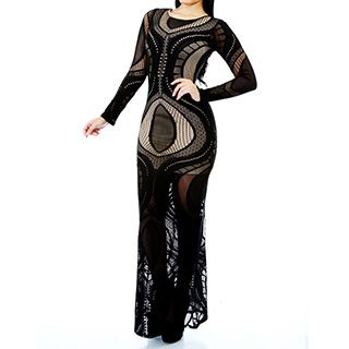 Blinck Long-Sleeve Lace Evening Gown