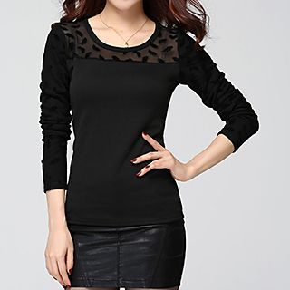 chic n' fab Lace Panel Long-Sleeve Top