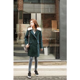 CHERRYKOKO Fleece-Collar Wool Blend Coat