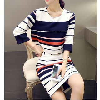 Sienne Set: 3/4-Sleeve Striped Top + Skirt