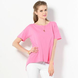 YesStyle Z Short-Sleeved Cutaway-Back Top Pink - One Size