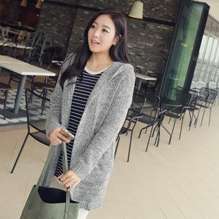 CLICK Hooded Open-Front Cardigan