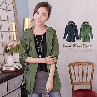 RingBear Faux Suede Drawstring Hooded Jacket