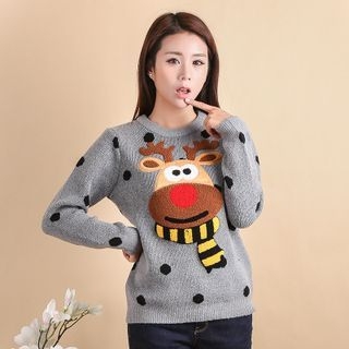 11.STREET Cartoon Reindeer Knit Top