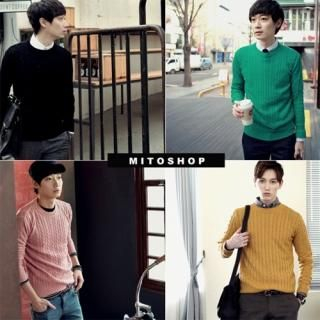 MITOSHOP Round-Neck Cable-Knit Top