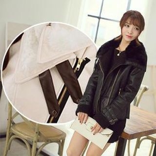 SUYISODA Faux-Leather Zip Jacket