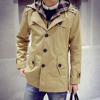 Besto Detachable Hood Single Breasted Trench Jacket