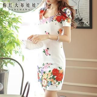 Dabuwawa Short-Sleeve Flower-Print Dress