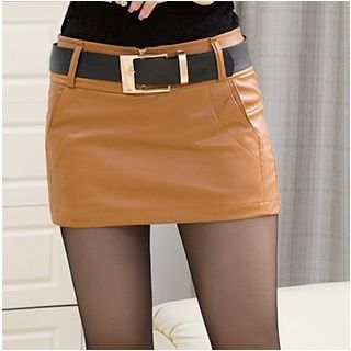 Camellia Faux Leather Skirt