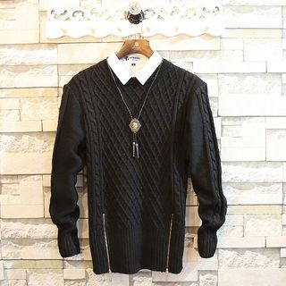 Rockedge Zip-Hem Check Jacquard Sweater