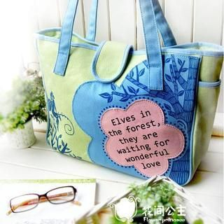 Flower Princess Floral Print Shoulder Bag  Blue -One Size