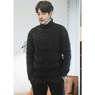 GERIO Turtle-Neck Cable-Knit Sweater