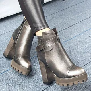 Forkix Boots Belted Chunky Heel Platform Ankle Boots