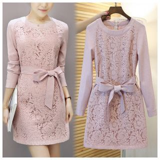 Ashlee Tie-waist Long-Sleeve Lace Dress