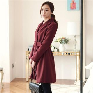 ode' Notched-Lapel Wool Blend Coat with Belt