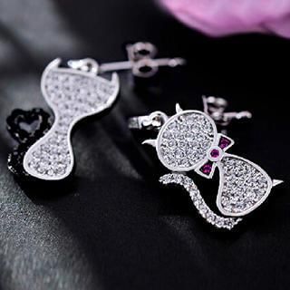 Mbox Jewelry Rhinestone Cat Pattern Earrings