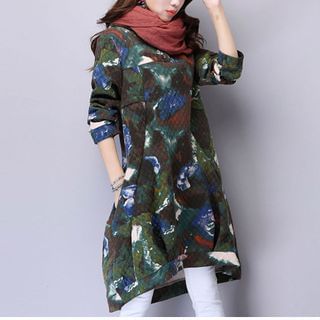 HanyuCODE Printed Hooded Dress