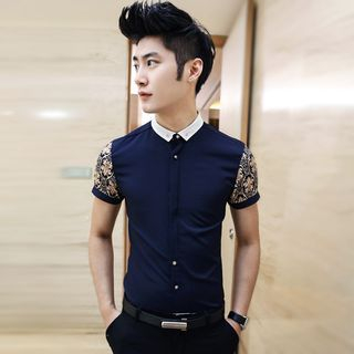 NAPO Pattern Stitching Short-Sleeved Shirt