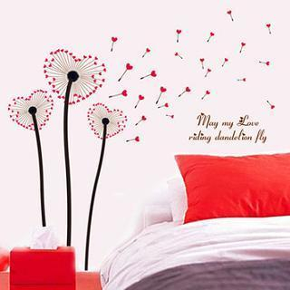 LESIGN Heart Dandelion Wall Sticker Black and Red - One Size