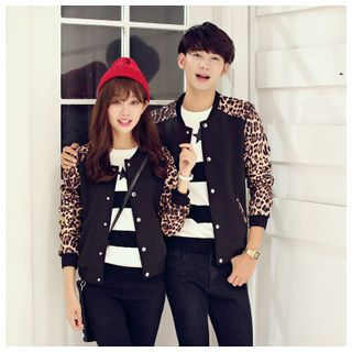 Angel Shine Couple Matching Leopard Print Raglan Neoprene Jacket