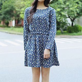 Eva Fashion Long-Sleeve Floral Tie Waist Dress